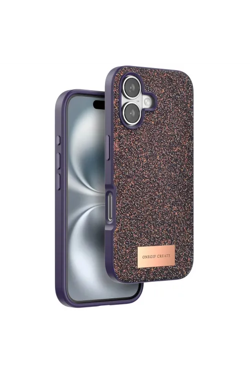 Onegif Apple İphone 16 Bright Simli Kapak - Derin Mor