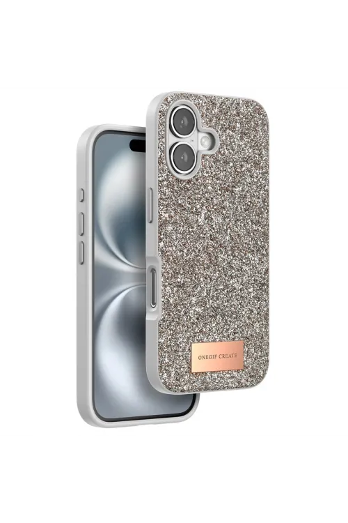 Onegif Apple İphone 16 Bright Simli Kapak - Gold