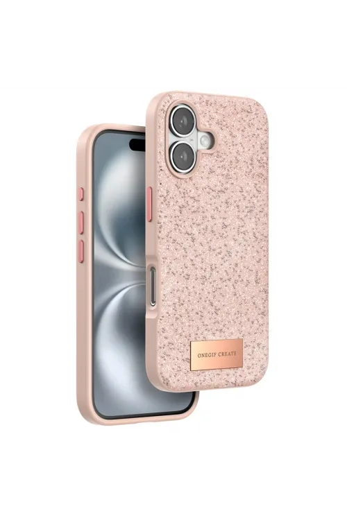 Onegif Apple İphone 16 Bright Simli Kapak - Pembe