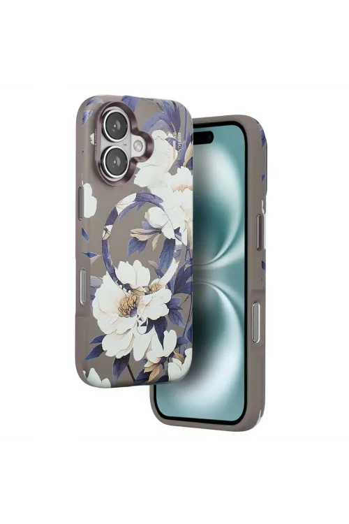 Onegif Apple İphone 16 Flower Series Magsafe Kapak - Gri