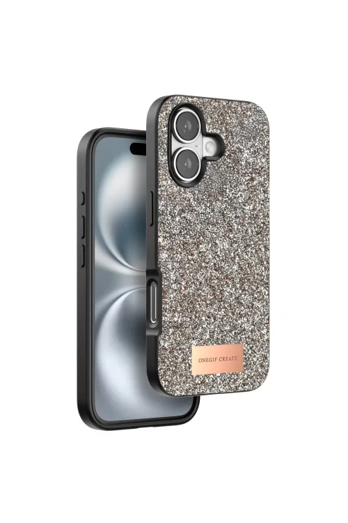 Onegif Apple İphone 16 Plus Bright Simli Kapak - Gold