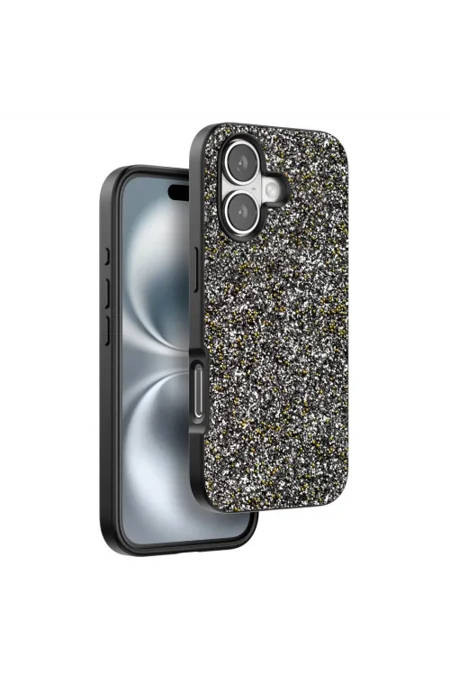 Onegif Apple İphone 16 Plus Bright Simli Kapak - Gümüş