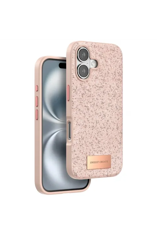 Onegif Apple İphone 16 Plus Bright Simli Kapak - Pembe
