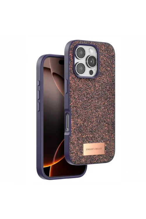 Onegif Apple iPhone 16 Pro Bright Simli Kapak - Derin Mor