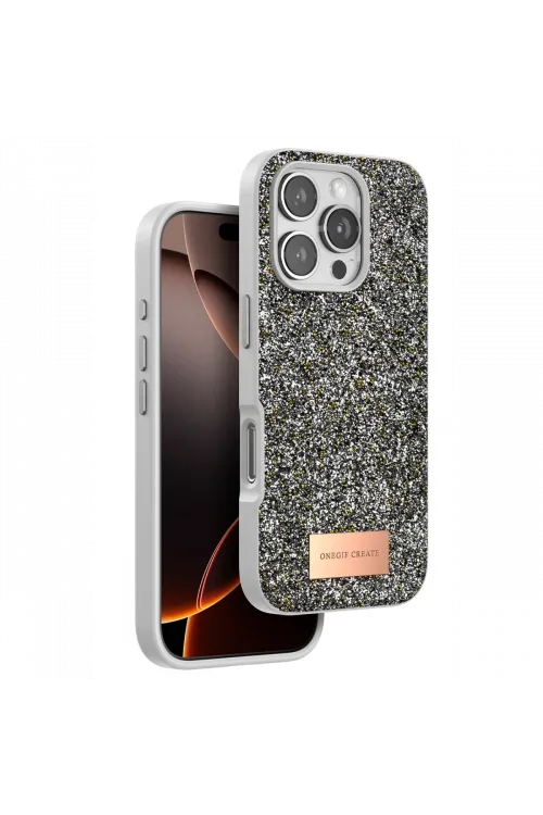 Onegif Apple iPhone 16 Pro Bright Simli Kapak - Gümüş