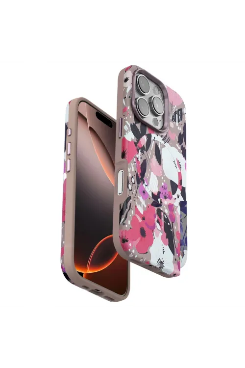 Onegif Apple İphone 16 Pro Flower Series Magsafe Kapak - Pembe
