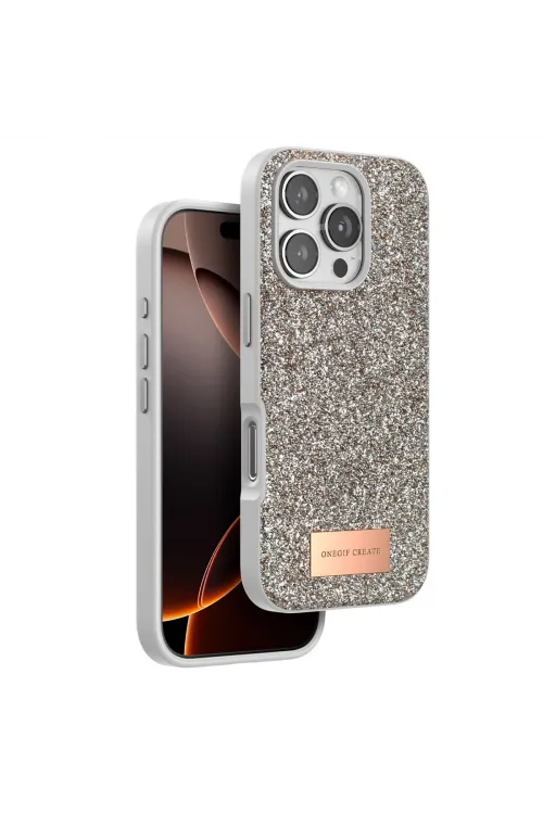 Onegif Apple İphone 16 Pro Max Bright Simli Kapak - Gold
