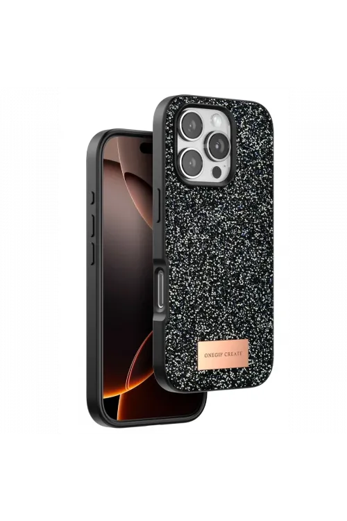 Onegif Apple iPhone 16 Pro Max Bright Simli Kapak - Siyah