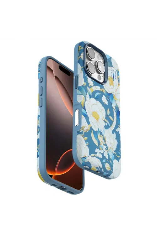 Onegif Apple İphone 16 Pro Max Flower Series Magsafe Kapak - Mavi