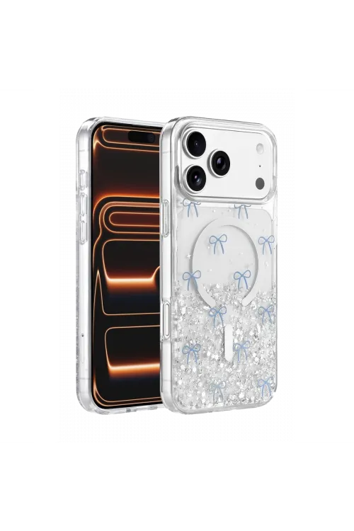 Onegif Apple İphone 17 Pro Max Misk Simli Magsafe Kapak - Desen 3
