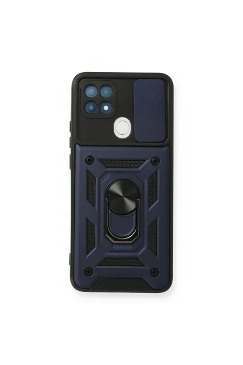 Oppo A15 Kılıf Pars Lens Yüzüklü Silikon - Lacivert