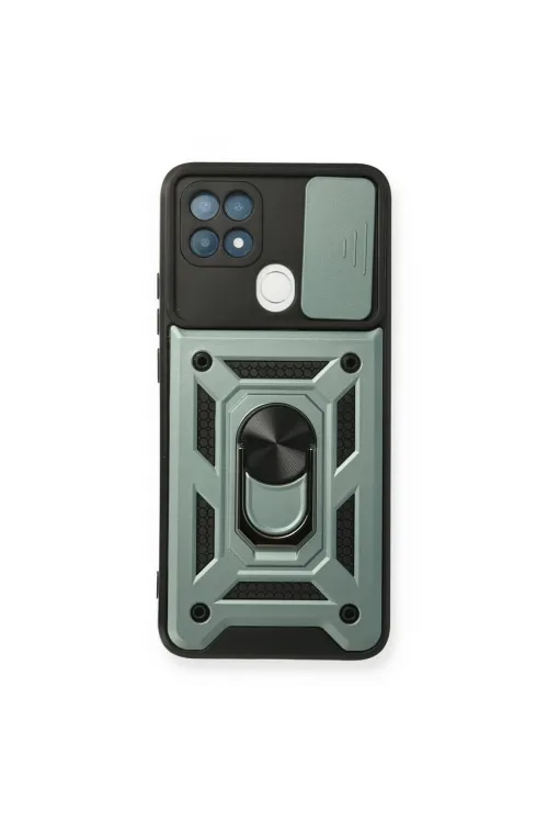 Oppo A15 Kılıf Pars Lens Yüzüklü Silikon - Yeşil