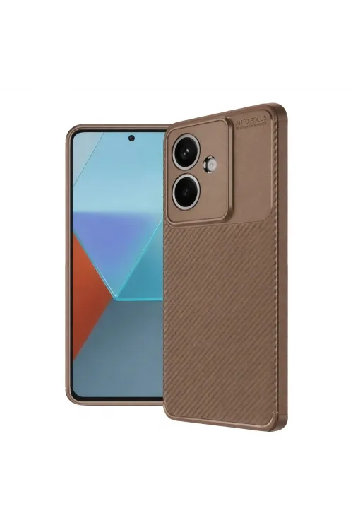 Oppo A3 Kılıf Auto Focus Karbon Kapak - Kahverengi