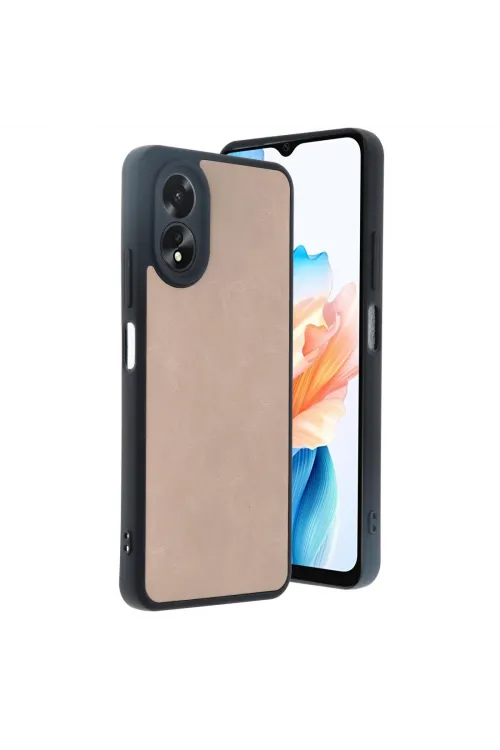 Oppo A38 Kılıf Aras Deri Kapak - Pudra