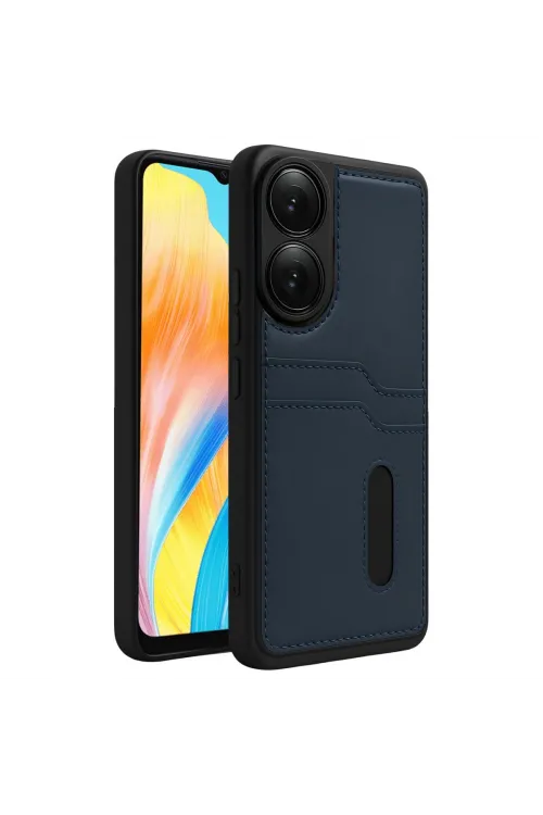 Oppo A38 Sara Kartvizitli Deri Kılıf - Lacivert