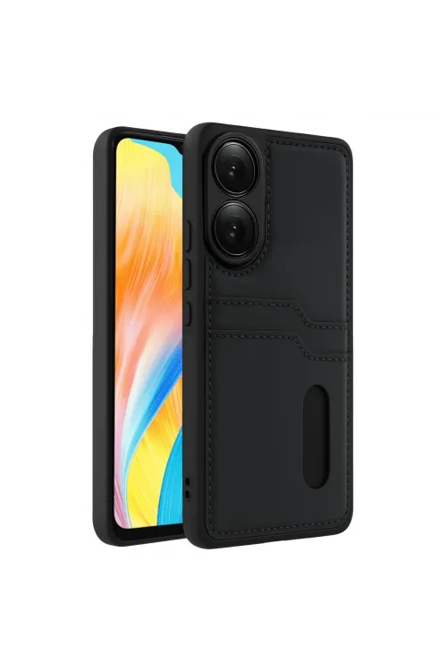 Oppo A38 Sara Kartvizitli Deri Kılıf - Siyah