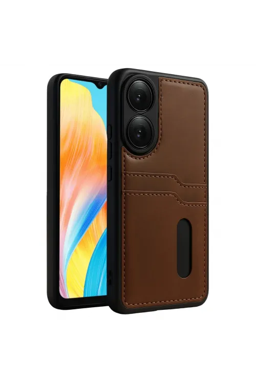 Oppo A38 Sara Kartvizitli Deri Kılıf - Taba