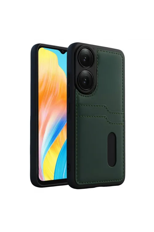 Oppo A38 Sara Kartvizitli Deri Kılıf - Yeşil
