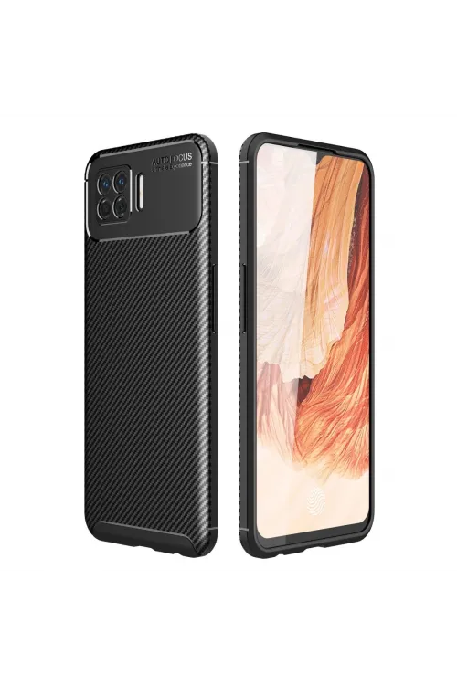 Oppo A73 Kılıf Auto Focus Karbon Kapak - Siyah