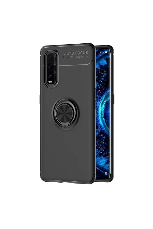 Oppo Find X2 Kılıf Range Yüzüklü Silikon - Siyah