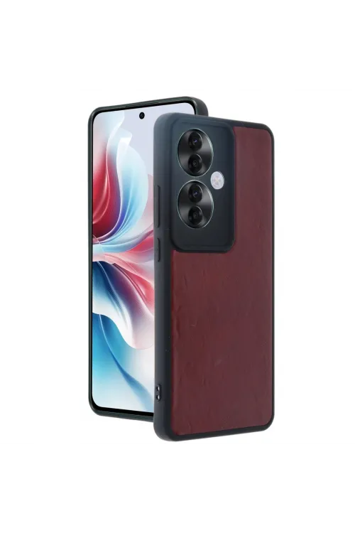 Oppo Reno 11f Kılıf Aras Deri Kapak - Bordo