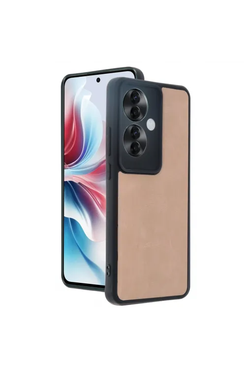 Oppo Reno 11f Kılıf Aras Deri Kapak - Pudra
