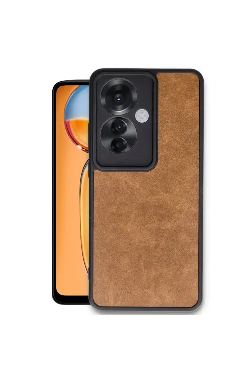 Oppo Reno 11f Kılıf Aras Deri Kapak - Taba