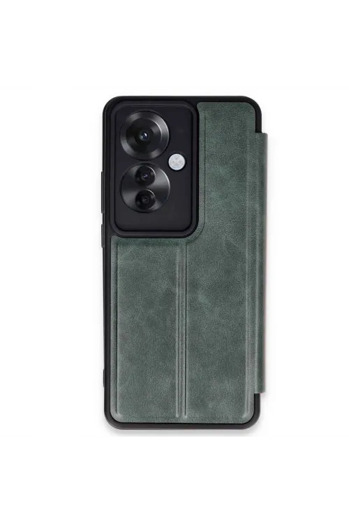 Oppo Reno 11f Kılıf Flip Cover - Koyu Yeşil