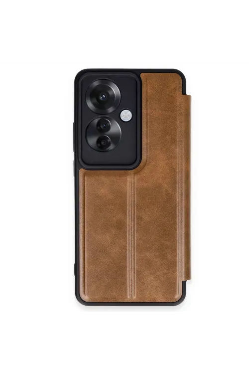 Oppo Reno 11f Kılıf Flip Cover - Taba