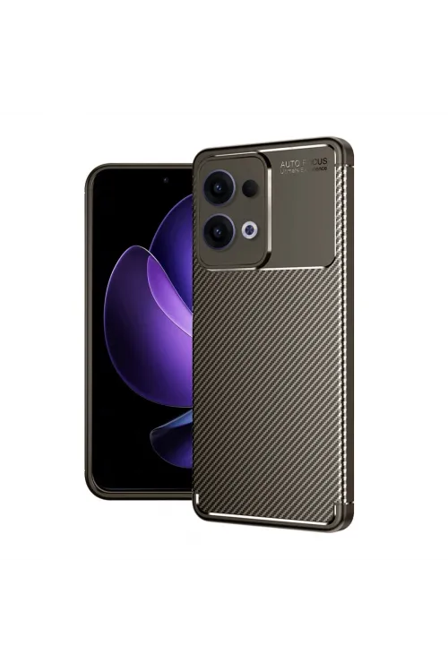 Oppo Reno 13 Pro Kılıf Auto Focus Karbon Kapak - Kahverengi