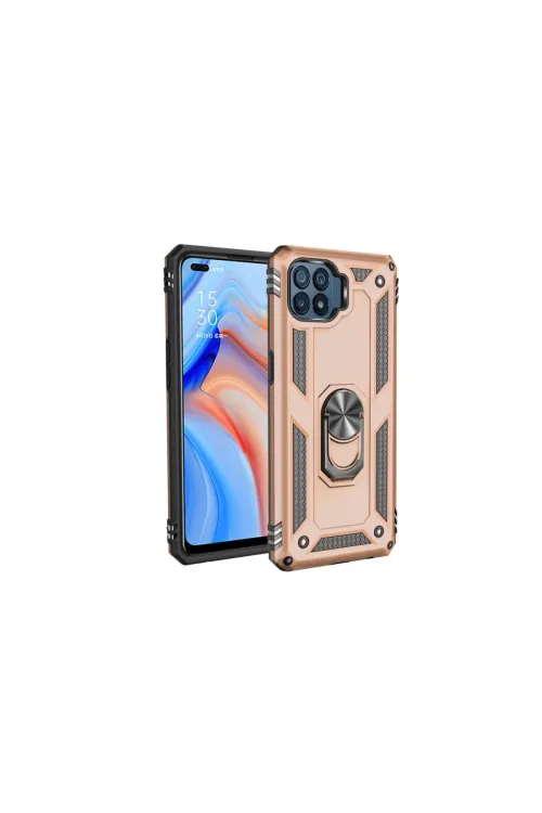 Oppo Reno 4 Lite Kılıf Sofya Yüzüklü Silikon Kapak - Gold