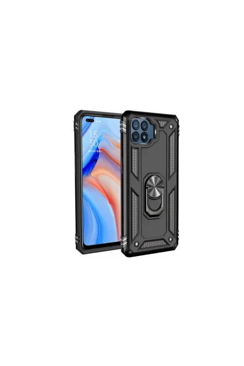 Oppo Reno 4 Lite Kılıf Sofya Yüzüklü Silikon Kapak - Siyah