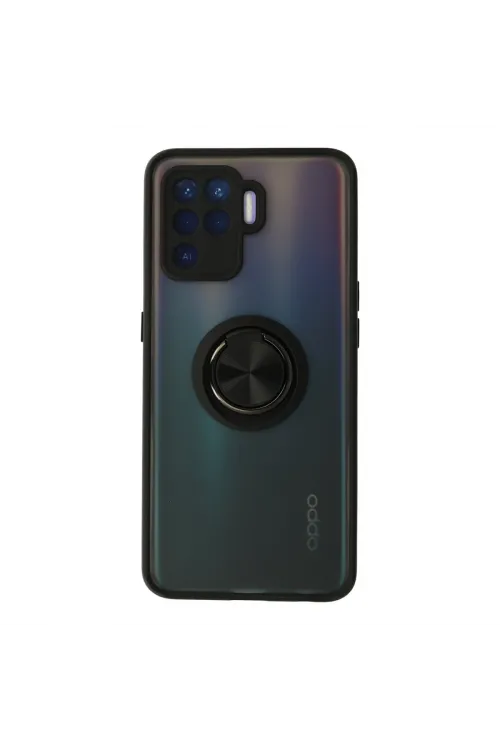 Oppo Reno 5 Lite Kılıf Montreal Yüzüklü Silikon Kapak - Siyah
