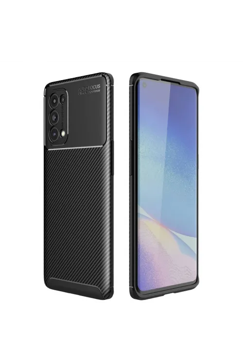 Oppo Reno 5 Pro Kılıf Auto Focus Karbon Kapak - Siyah