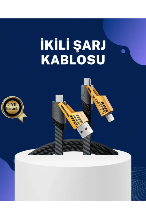 Örgülü Tasarım 4’ü 1 Arada Usb-c Lightning Hızlı Şarj Kablosu