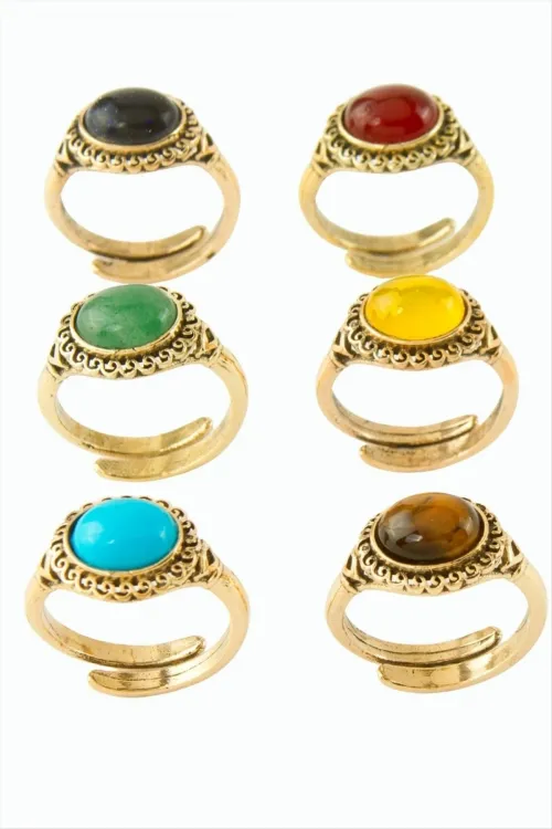 Oval Doğaltaşlı Otantik Yüzük