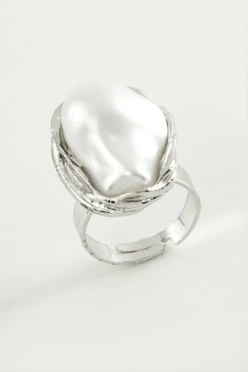 Oval İnci Metal Yüzük