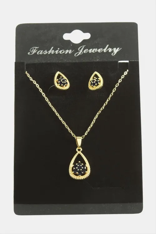 Oval Kartanesi Zirkon Taşlı Set Kolye