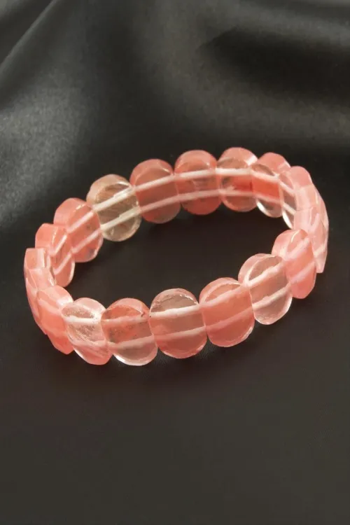Oval Kesim Pembe Kuvars Doğaltaşlı Bileklik