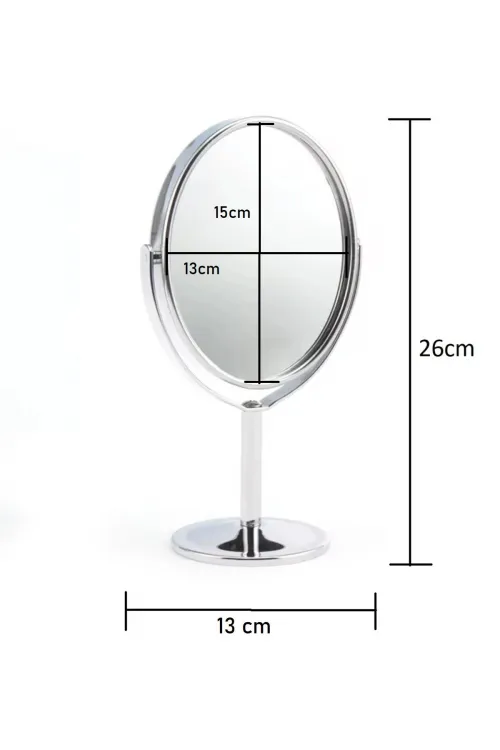 Oval Masaüstü Ayaklı 360° Dönebilen, İşyeri, Seyahat İçin Mini Krom Ayna 15X25CM
