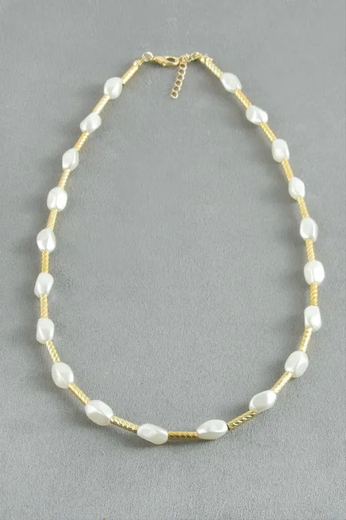Oval Metal İnci Kolye