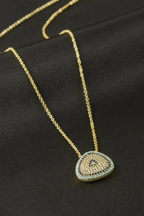 Oval Nazar Zirkon Taşlı Kolye