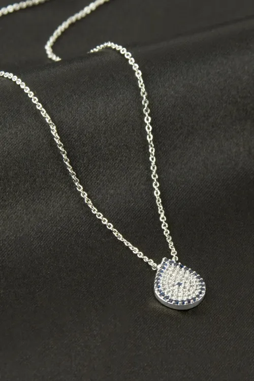 Oval Nazar Zirkon Taşlı Kolye