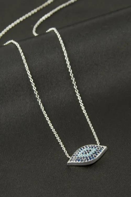 Oval Nazar Zirkon Taşlı Kolye