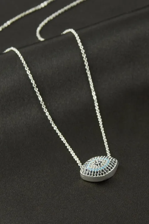 Oval Zirkon Taşlı Kolye