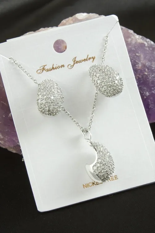 Oval Zirkon Taşlı Lüks Set Kolye