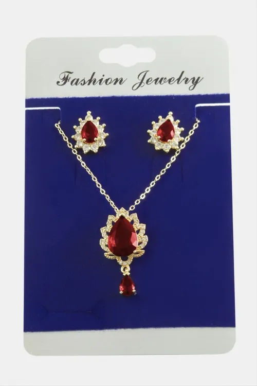 Oval Zirkon Taşlı Set Kolye