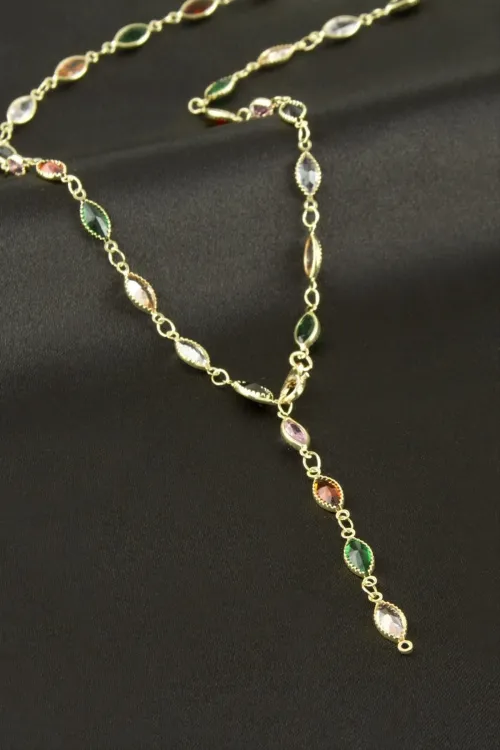 Oval Zirkon Taşlı Y Kolye