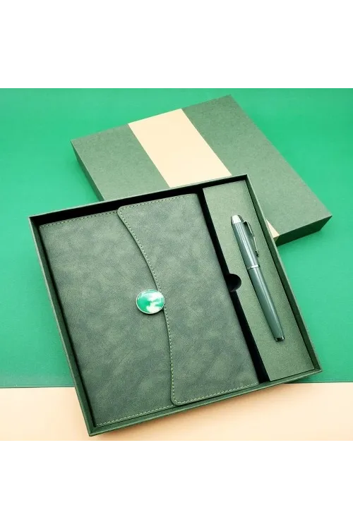 Özel Kutulu Deri Defter Ve Roller Kalem Seti
