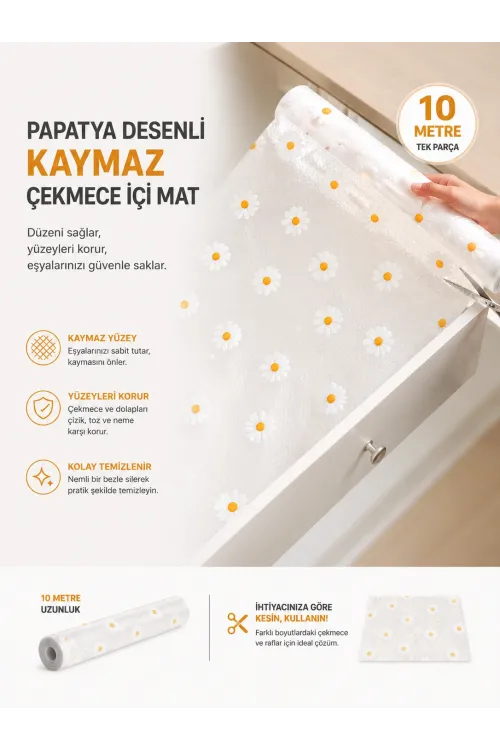 Papatya Desenli Kaymaz Dolap Ve Çekmece İçi Mat 10 Metre